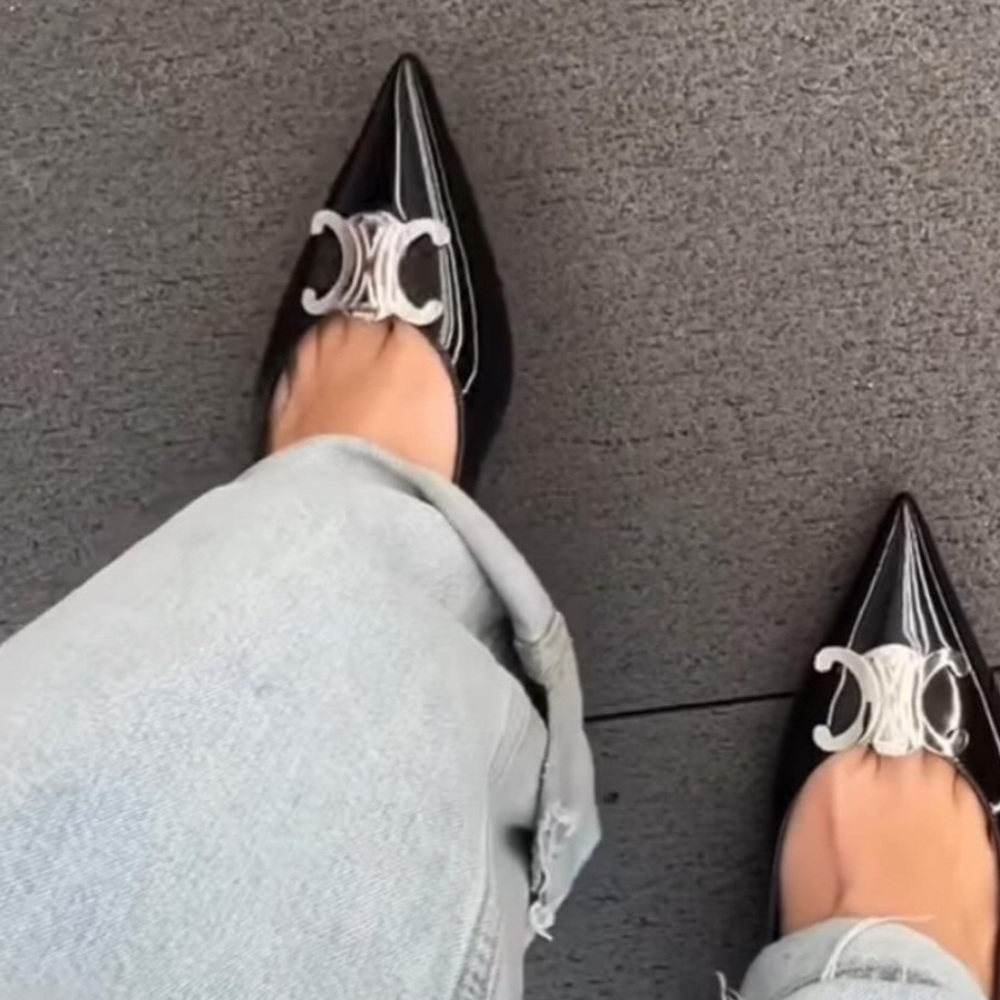 Authentic Celine Black Patent Leather Flats with Silver Accents - Picture 16 of 16